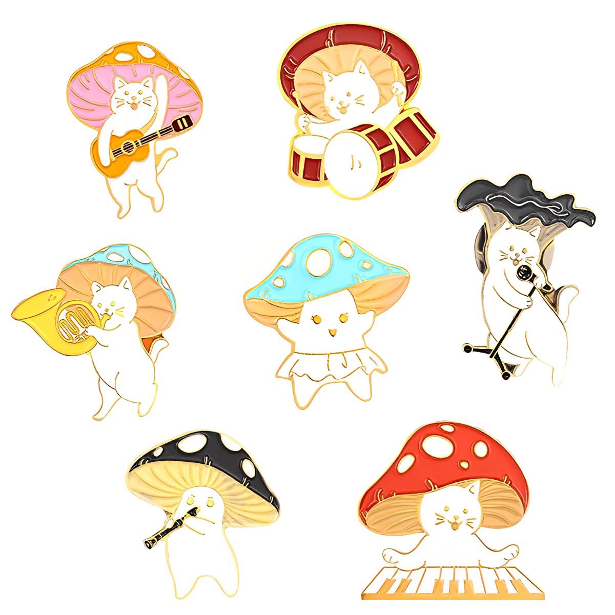 SANNIDHI 7PCS Enamel Brooch Pins Set Cute Alloy Lapel Pins Cartoon Cat Mushroom Pin Brooches Assorted Badges Pin for Clothes, Backpack, Hats, DIY Crafts SANNIDHI 7PCS Enamel Brooch Pins Set Cute Alloy Lapel Pins Cartoon Cat Mushroom Pin Brooches Assorted Badges Pin for Clothes, Backpack, Hats, DIY Crafts
